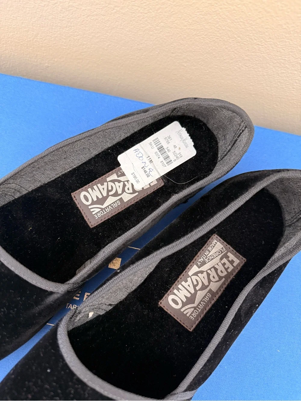 Salvatore Ferragamo Black Velvet Slip-On Loafers
